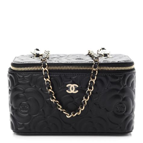 CHANEL Lambskin Camellia Embossed Small Vanity Case With 